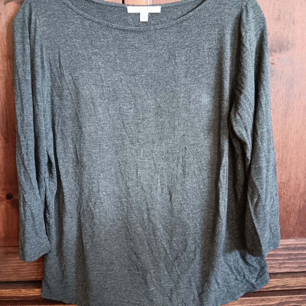 Green Envelope Grey blouse